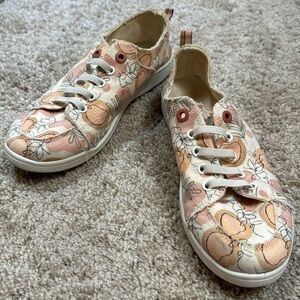 Vionic Beach Venice Pismo Coastal Comfort Orange Print Distressed Canvas Sneaker